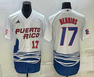 Mens Puerto Rico Baseball #17 Jose Berrios Number 2023 White World Baseball Classic Stitched Jersey